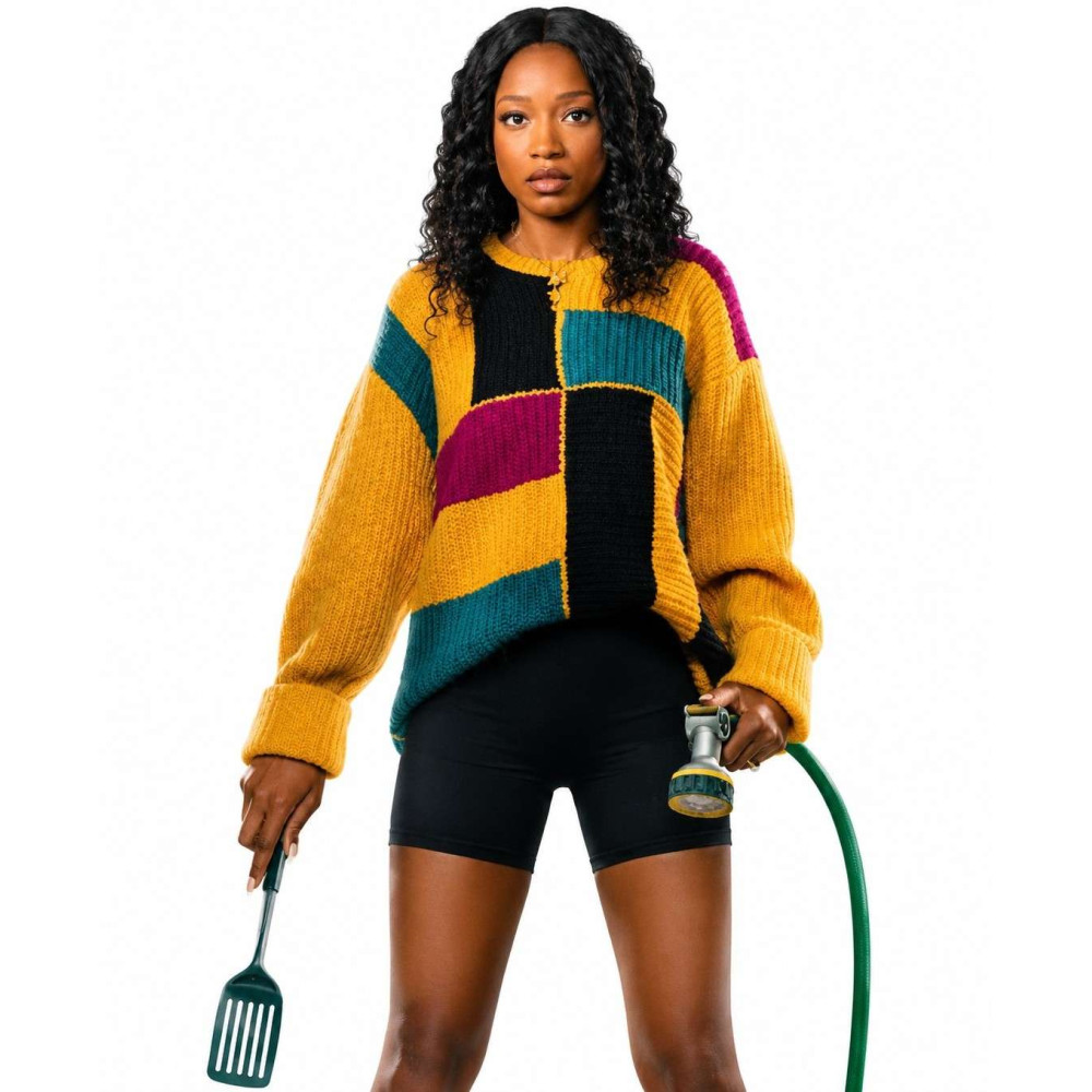 Keke Palmer The Burbs 2026 Colorblock Knit Sweater | America Suits